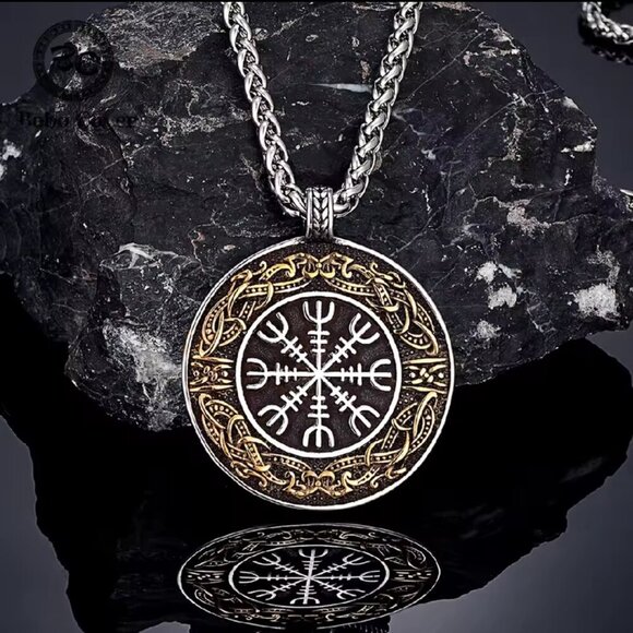 Vegvisir Compass Viking Rune Pendant - Two Tone Stainless Steel #1528 - Picture 5 of 9